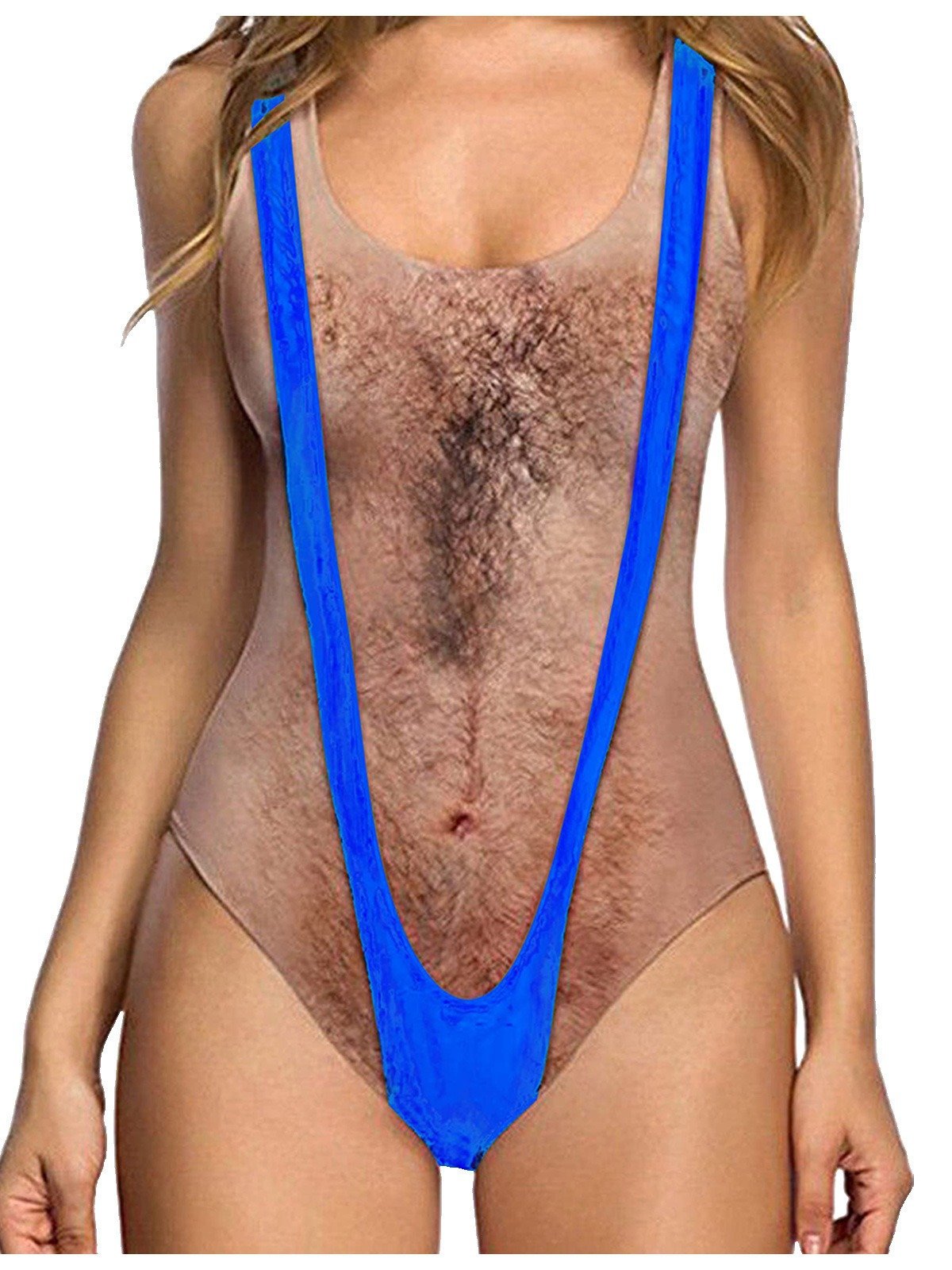 🤣 Funny Hippie Hairy Chest Swimsuit | High-Waisted Pool Party Gag Gift