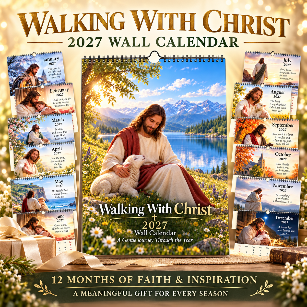 ✝️ 2027 Seasons of Faith Wall Calendar | 12 Months of Christian-Inspired Artwork, Peaceful Countryside Scenes & Shepherd Imagery for Home, Prayer Spaces & Meaningful Gifts 🌿
