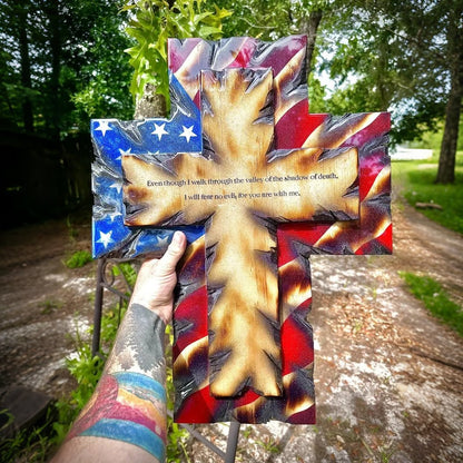 🌟🎉Patriotic American Tattered Flag Cross Wall Decor