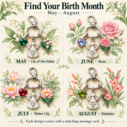 ⏳ Last Day 50% OFF —👼 Always By Your Side: Birth Month Angel & Flower Keychain + Keepsake Card 🌸