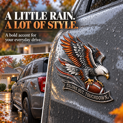 🦅 "Talons Out. Touchdown!" Premium Metal Eagle Car Emblem 5.9“*5.9” | The Ultimate Football Fan Decal