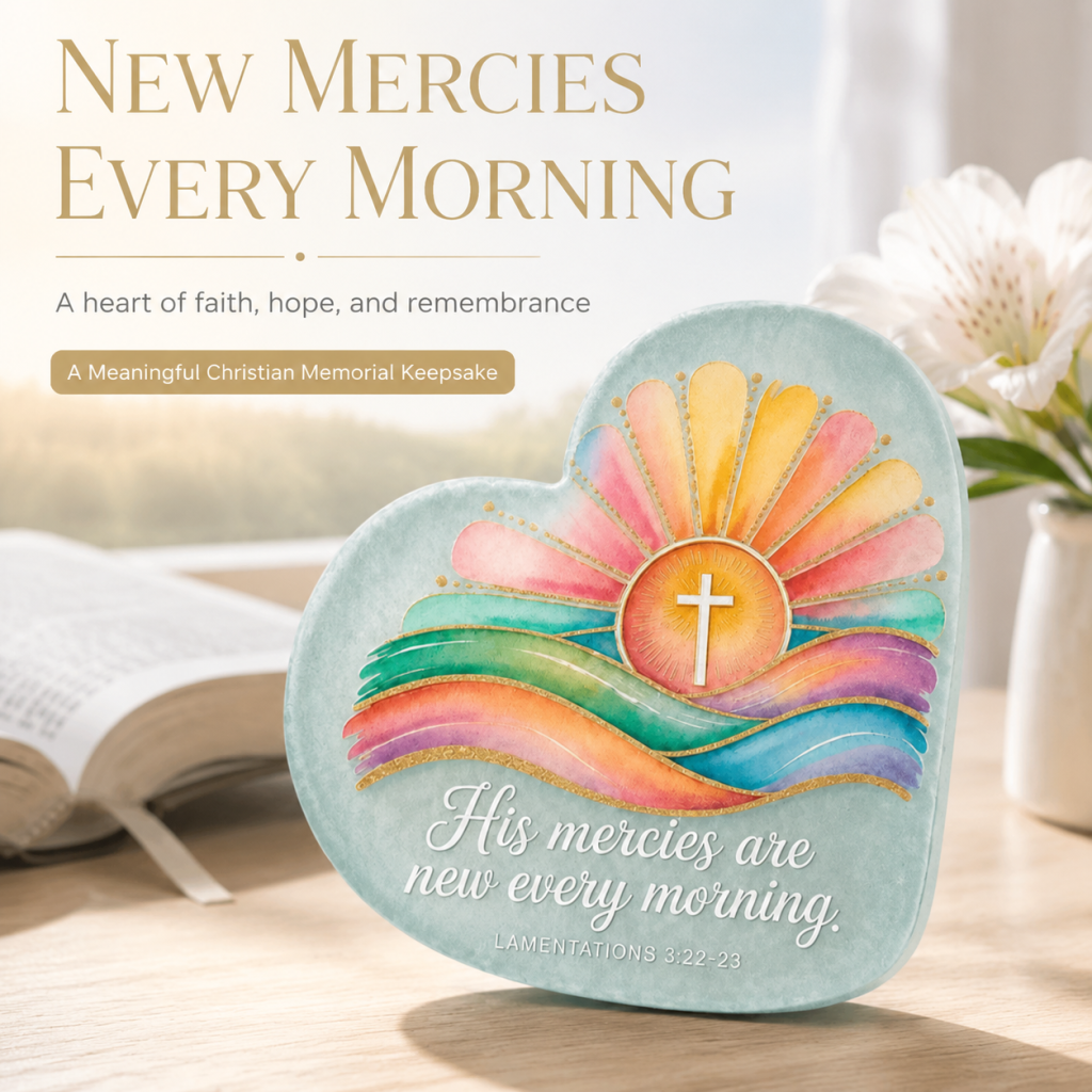 Christian Sea Glass Heart Memorial Keepsake – “His Mercies Are New Every Morning”