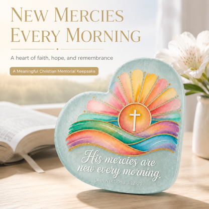 Christian Sea Glass Heart Memorial Keepsake – “His Mercies Are New Every Morning”