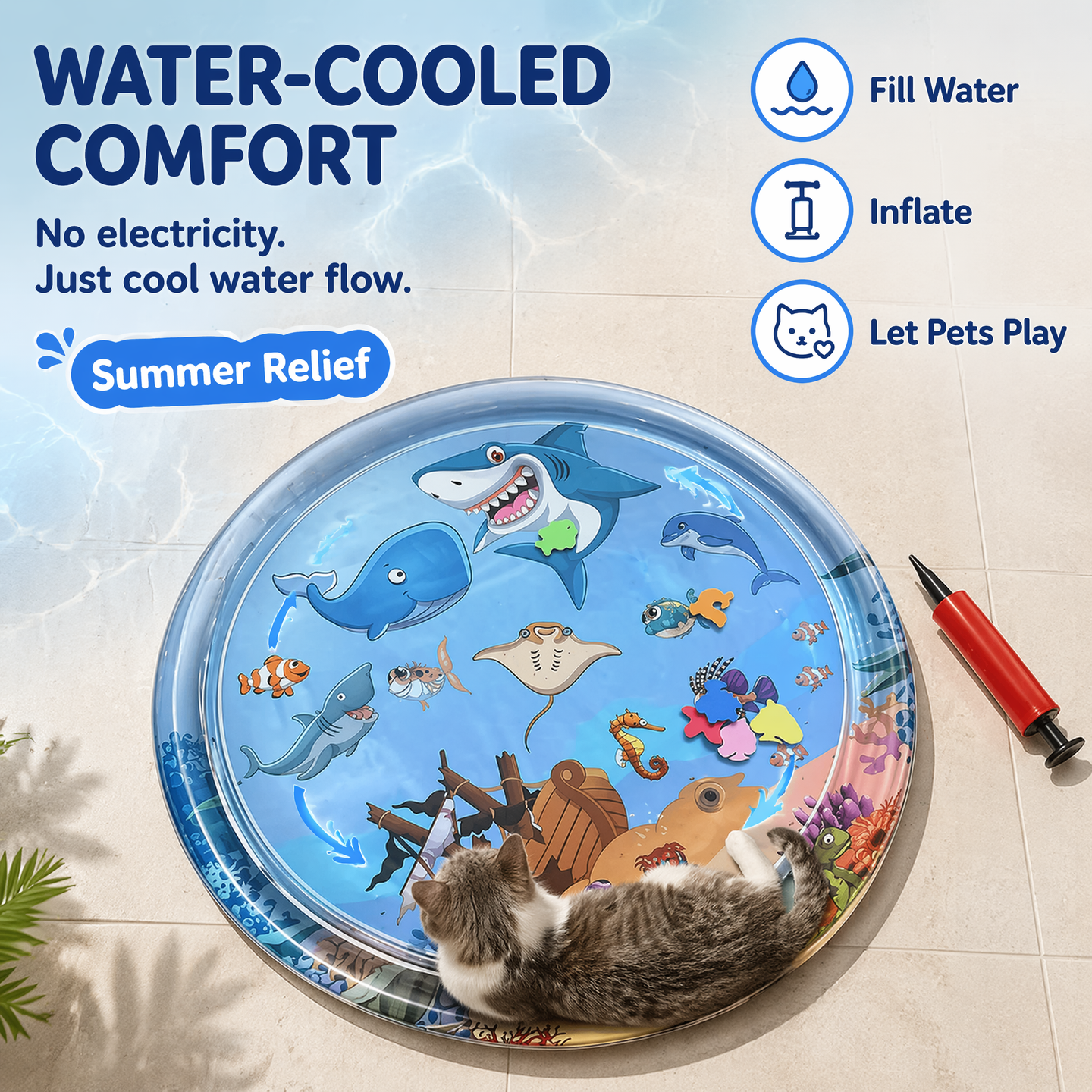 🐾 Splash & Play™ Pet Water Sensory Mat Keep Your Pet Cool, Curious, and Happily Occupied All Summer Long! 🌊🐱🐶