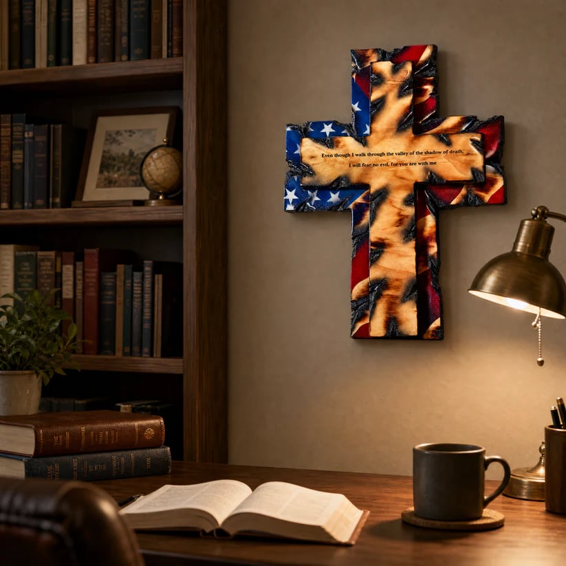 🌟🎉Patriotic American Tattered Flag Cross Wall Decor