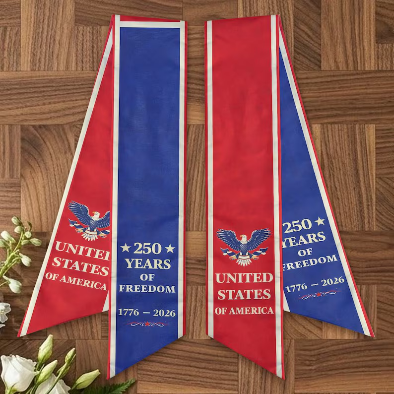 250th Anniversary Patriotic Sash, American Independence Celebration Ribbon
