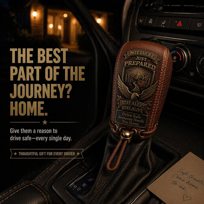 🦅 The "Come Home Safe"Leather Gear Shift Cover