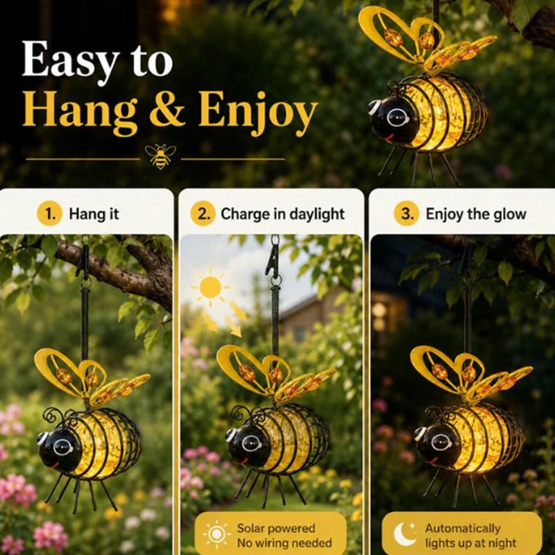 🌙🍃🪴 LIMITED-TIME 49% OFF! Hanging Solar Bee Light – Warm Amber Glow, Flicker-Free, Perfect for Garden Parties, Camping, or Kids’ Rooms – Spread Joy Day and Night 🌞🌜
