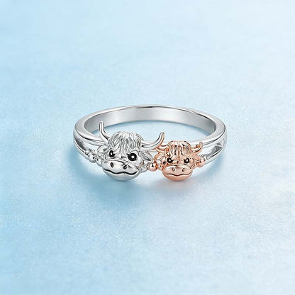 🔥LAST DAY 49% OFF - 💕 ✨ Handcrafted Highland Cow 925 Sterling Silver Adjustable Ring