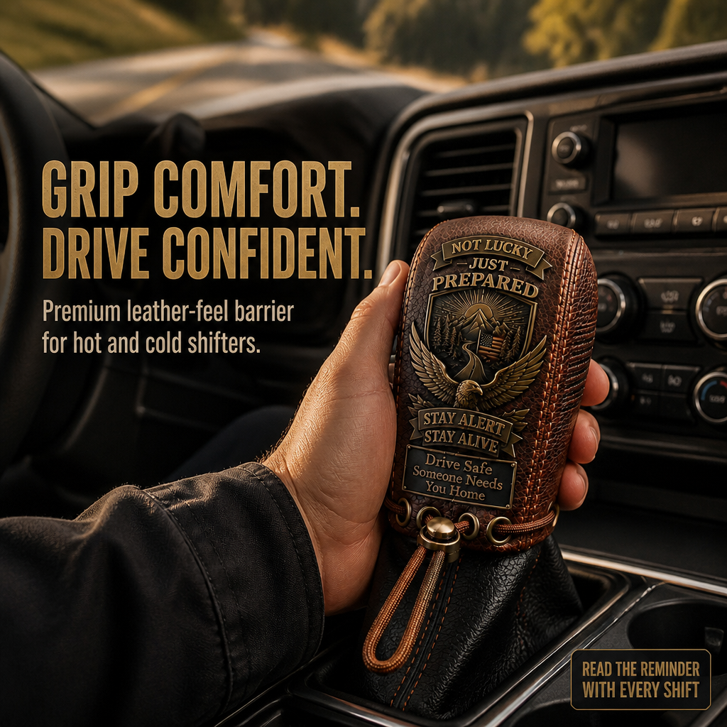 🦅 The "Come Home Safe"Leather Gear Shift Cover