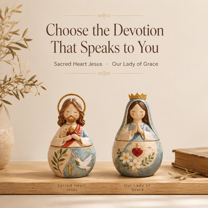 🌟 Divine Grace Collection: Hand-Painted Sacred Heart Jesus & Blessed Mary Keepsake Box