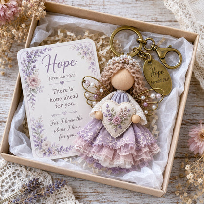 🔥Last Day 50% OFF -Faith Guardian Keychain Scripture Gift Set Collection | Layered Fabric Charm, Inspirational Scripture Card & Ready-to-Gift Box Included 💕