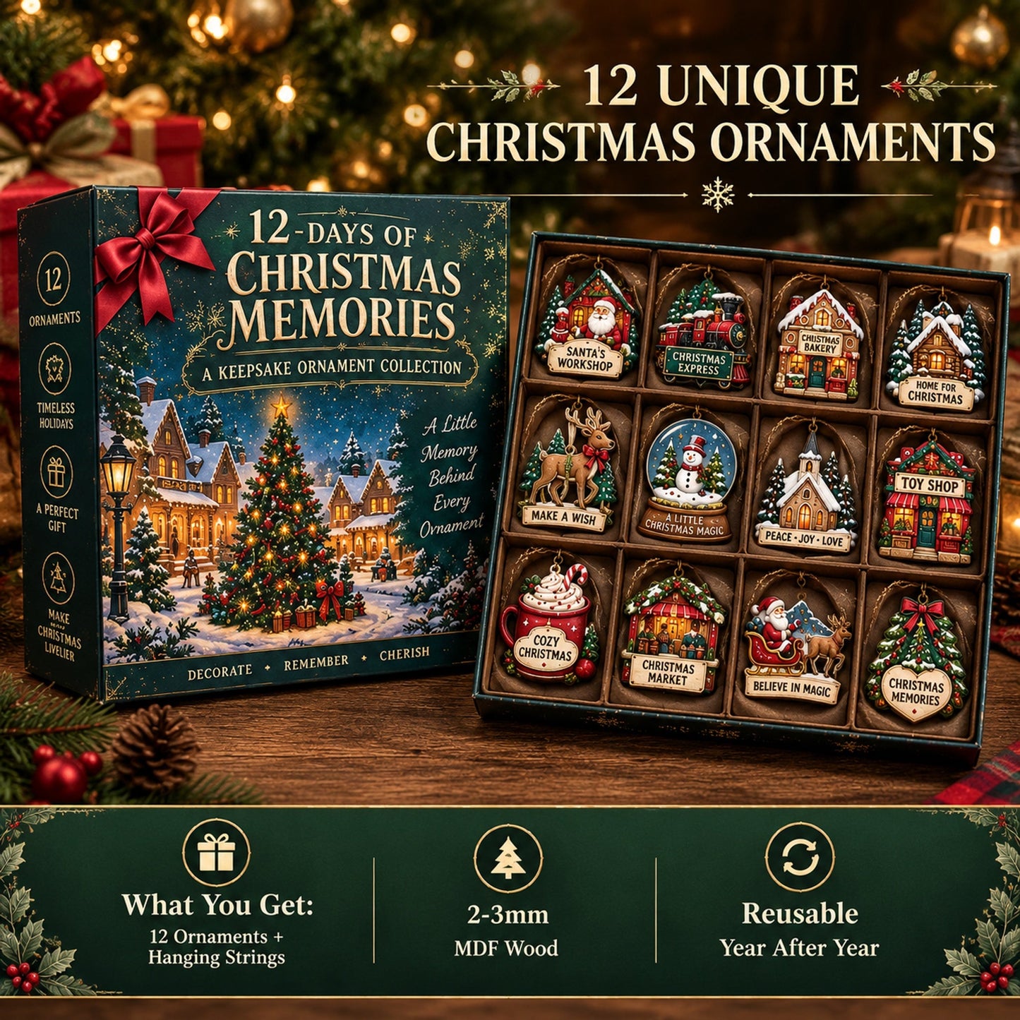 🎄12‑Day Christmas Memories Ornament Set ✨A Story Behind Every Ornament