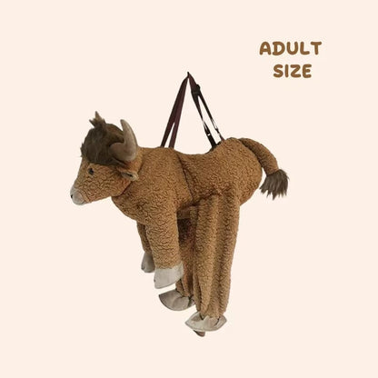 🔥🐂Ride-On Highland Cow Outfit – Humorous Plush Animal Costume