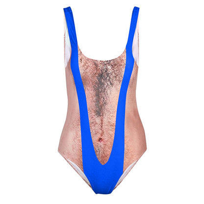 🤣 Funny Hippie Hairy Chest Swimsuit | High-Waisted Pool Party Gag Gift
