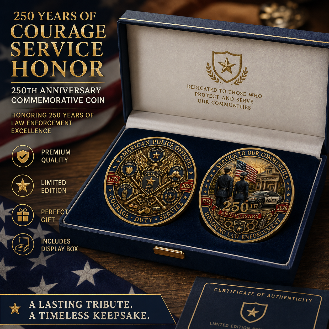🇺🇸 The Ultimate "Thank You" – 250th Anniversary American Police Officer Commemorative Coin (1776-2026) 🦅