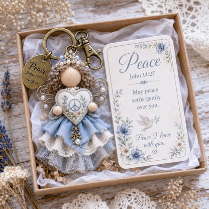 🔥Last Day 50% OFF -Faith Guardian Keychain Scripture Gift Set Collection | Layered Fabric Charm, Inspirational Scripture Card & Ready-to-Gift Box Included 💕