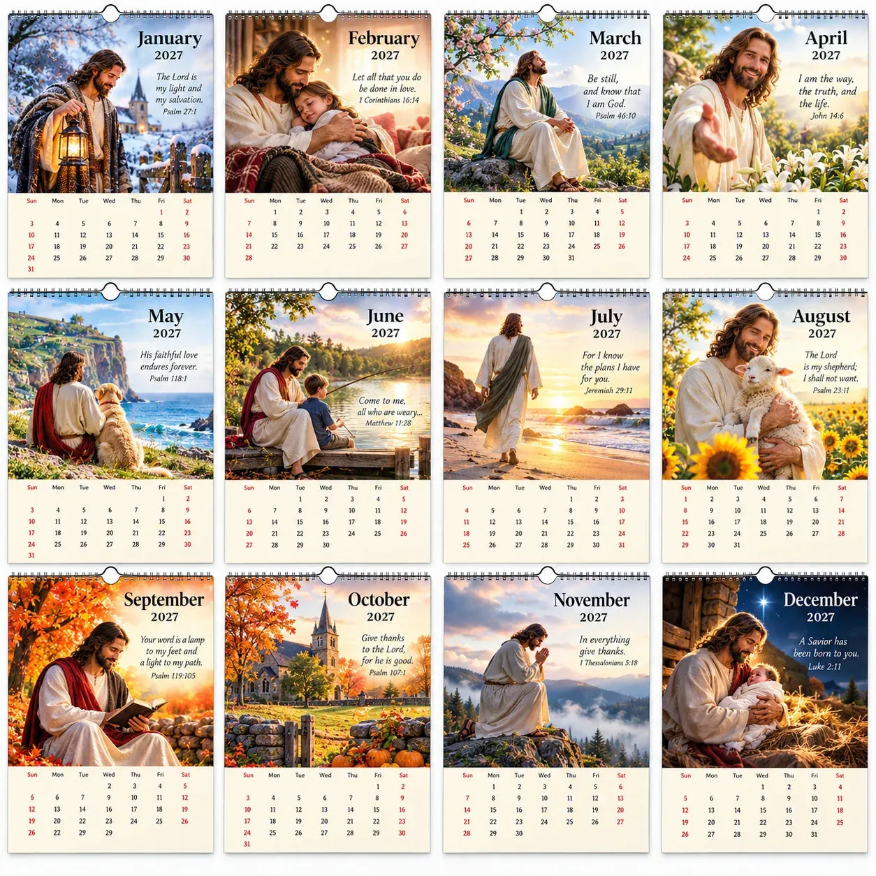 ✝️ 2027 Seasons of Faith Wall Calendar | 12 Months of Christian-Inspired Artwork, Peaceful Countryside Scenes & Shepherd Imagery for Home, Prayer Spaces & Meaningful Gifts 🌿