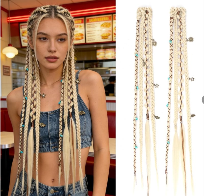 Boho Dreadlock Clip in Hair Extensions with Beads and Charms