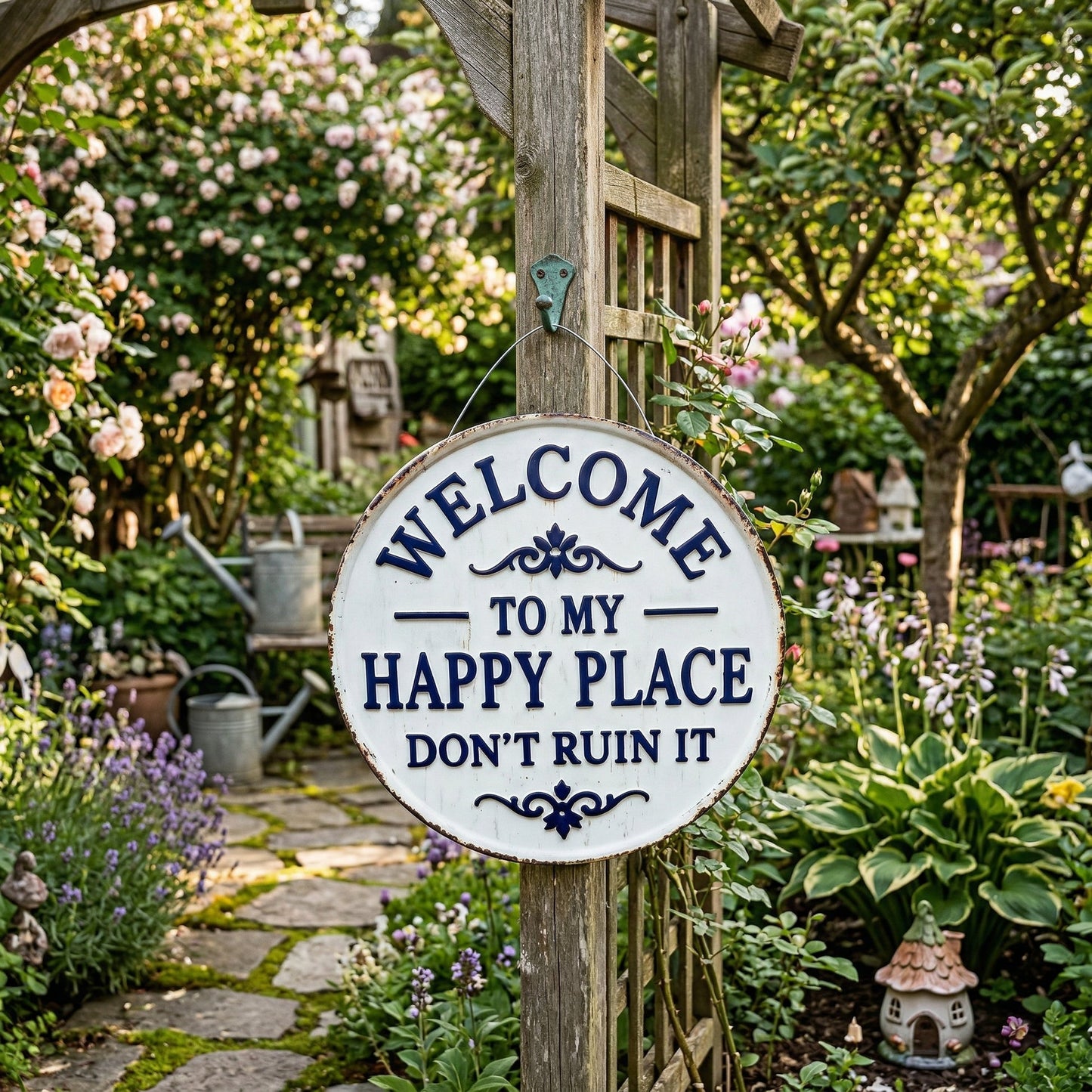 "Welcome to My Happy Place Don't Ruin It'' Garden Wall Decor