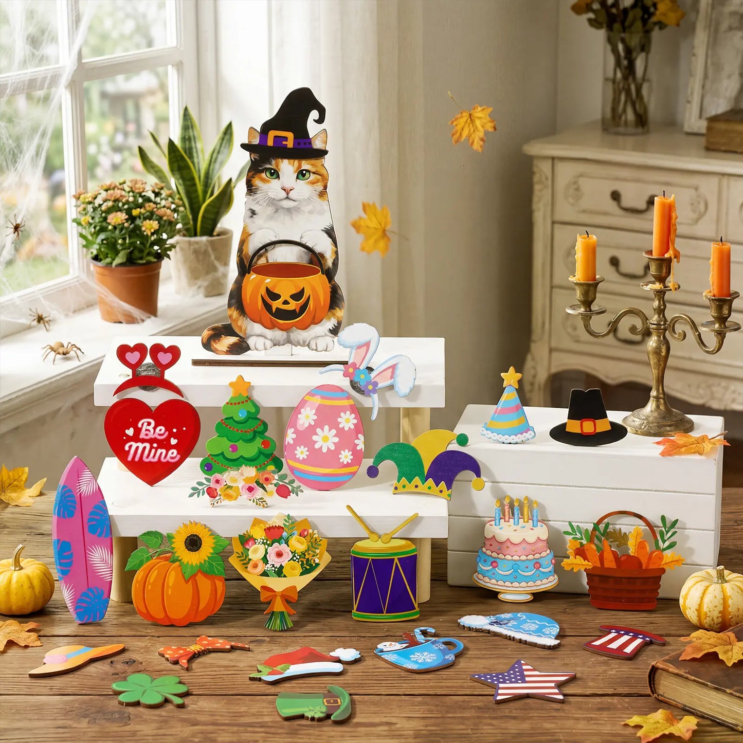 🔥 LAST DAY 49% OFF 🐾 Interchangeable Seasonal Animal Wooden Decor Set
