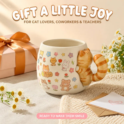 The "Hang In There" 3D Tabby Cat Mug 🐱☕ | Cute Animal Friends Ceramic Cup