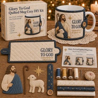 ⏳ Last Day 50% OFF – ✝️ Beginner-Friendly Christmas Faith Mug Cozy Sewing Kit | 6 Christian-Inspired Designs with Fabric Pieces, Batting, Appliqué, Thread, Buttons, Needle & Step-by-Step Guide Included 💕