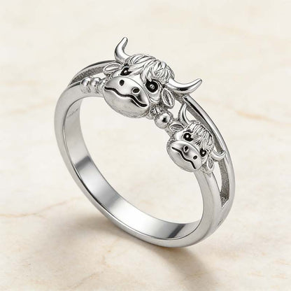 🔥LAST DAY 49% OFF - 💕 ✨ Handcrafted Highland Cow 925 Sterling Silver Adjustable Ring