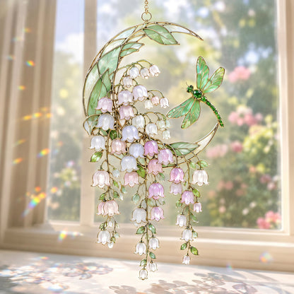 Dragonfly Among Lily of the Valley 3D Glass Suncatcher | Product Detail Page