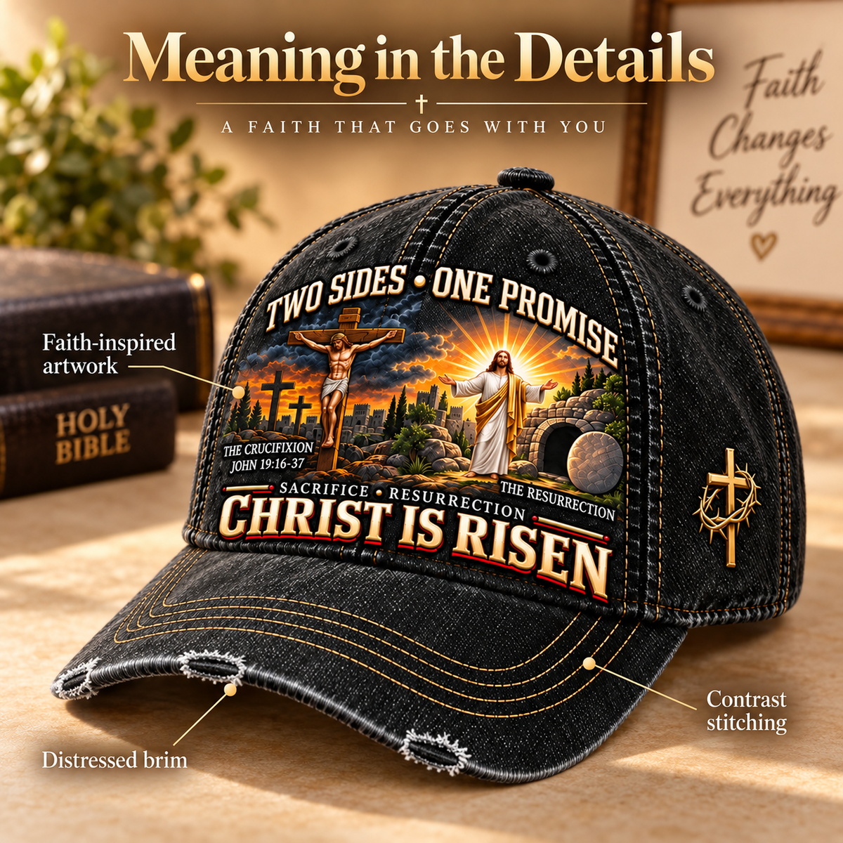 🔥Last Day 50% OFF ✝️ Christ Is Risen Two Sides One Promise Baseball Cap