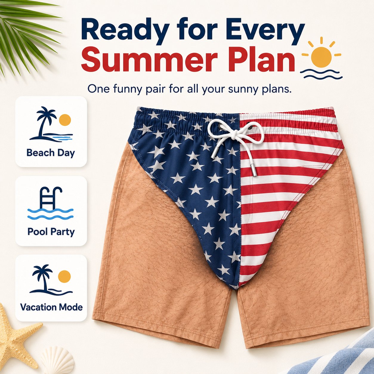 Funny patriotic swim trunks lifestyle image