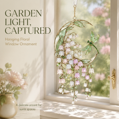 Dragonfly Among Lily of the Valley 3D Glass Suncatcher | Product Detail Page
