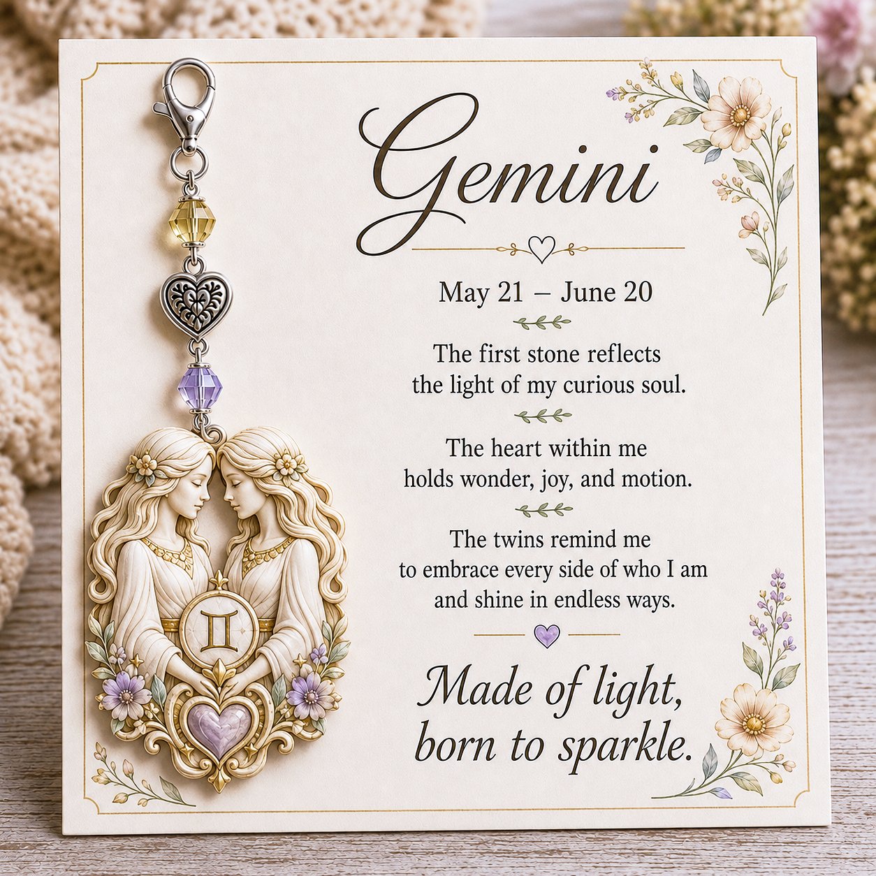 ✨  Commemorative keychains and cards featuring the birthstones of the 12 zodiac signs