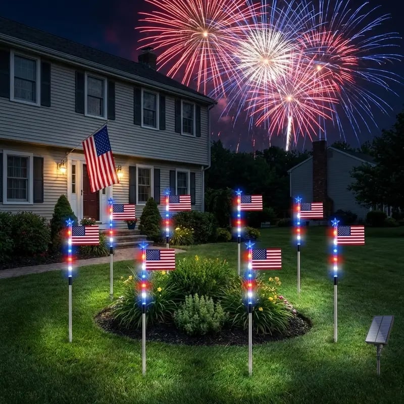 🔥Last Day 49% OFF - 🔥8 Solar American Flag Pathway Lights