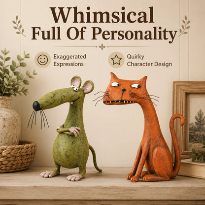 Whimsical Vintage Mouse & Cat Figurine