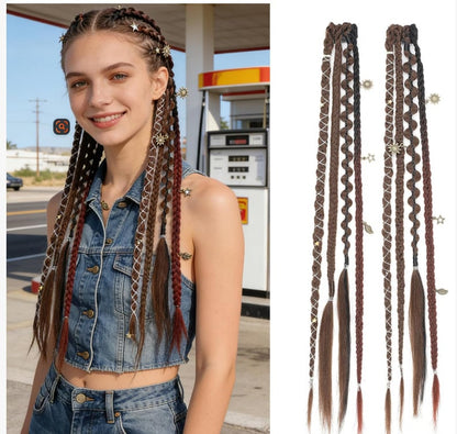 Boho Dreadlock Clip in Hair Extensions with Beads and Charms