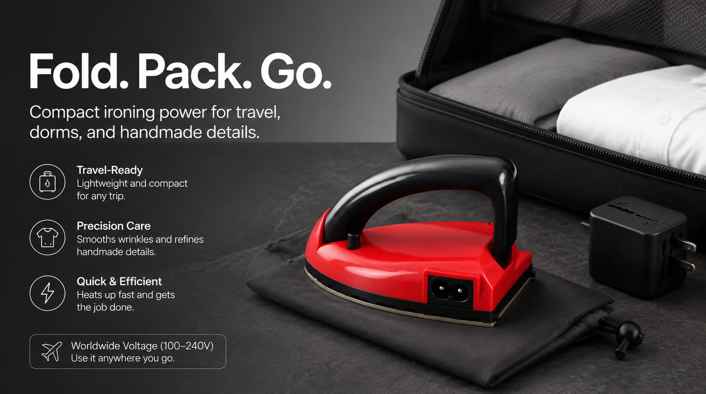The Mighty Mini Foldable Iron ✈️🎨 | Portable Travel & Crafting Iron (Dual Voltage)