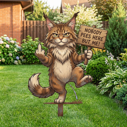 "Nobody Pees Here But Me!" Hilarious Metal Yard Stake - Turf Defender (Frenchie & Fluffy Cat Editions)