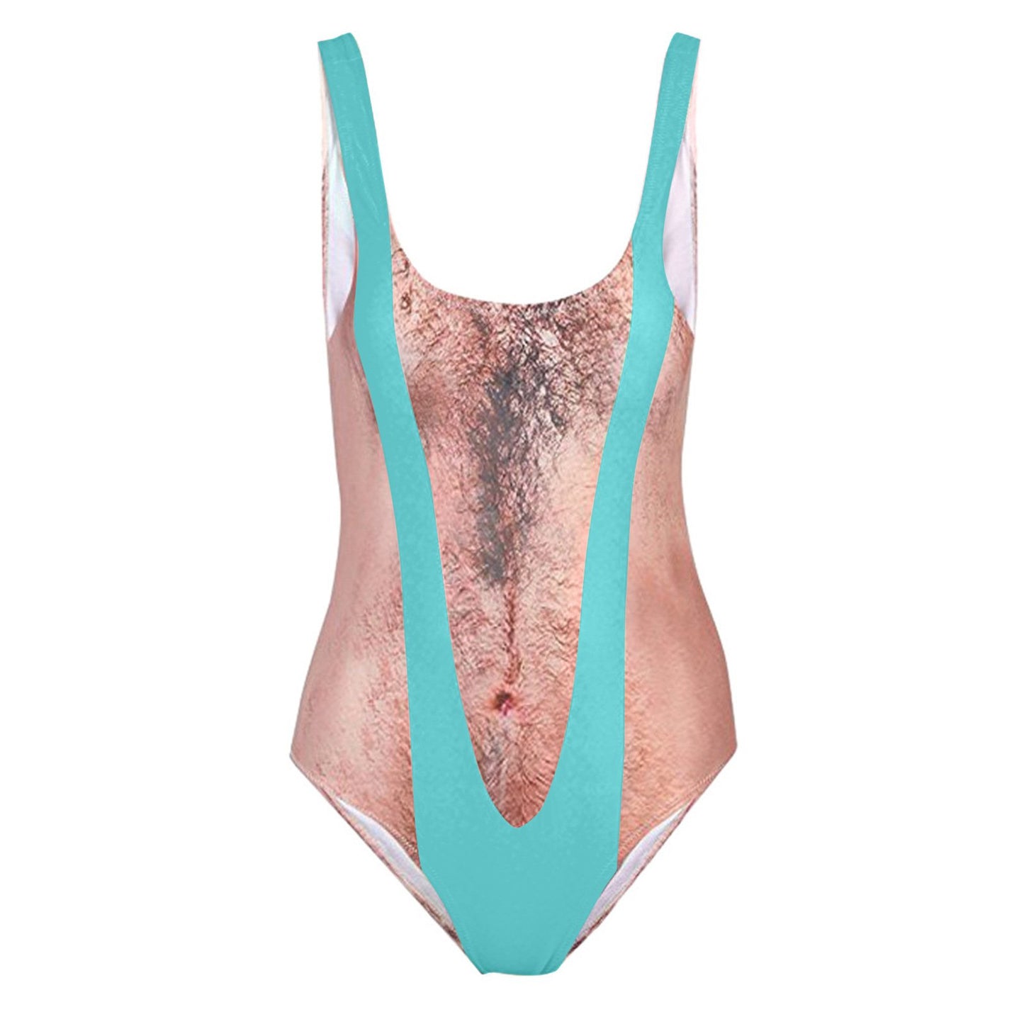 🤣 Funny Hippie Hairy Chest Swimsuit | High-Waisted Pool Party Gag Gift