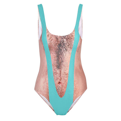 🤣 Funny Hippie Hairy Chest Swimsuit | High-Waisted Pool Party Gag Gift
