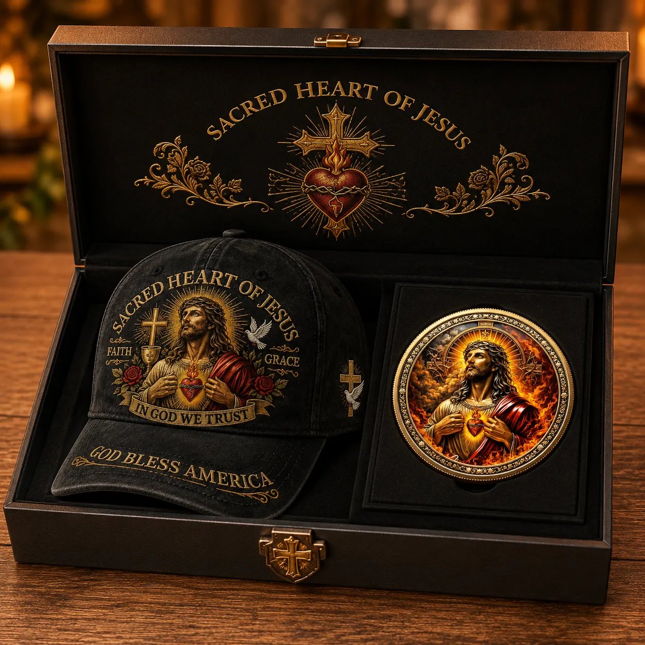 ✝️Sacred Heart Of Jesus Faith Cap🎁 Free Double-Sided Honor Coin With Every Cap Purchase