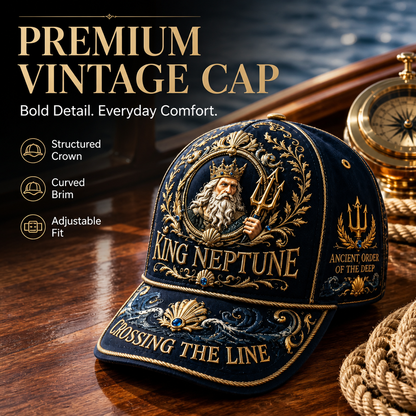 King Neptune Maritime Heritage Cap Luxury Gold Ocean Explorer Hat
