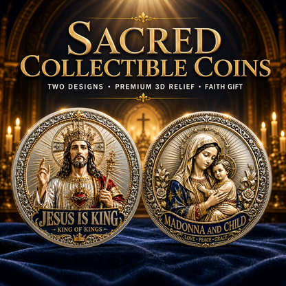 Sacred Heritage Commemorative Metal Coin Collection | 3D High-Relief Christian Faith Medals (Jesus Is King &amp; Madonna and Child)