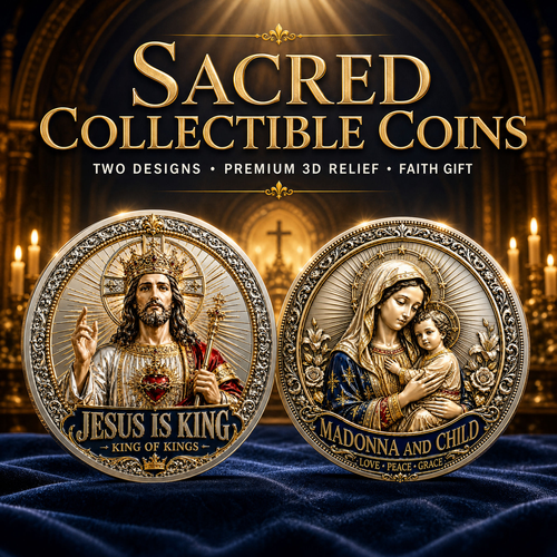 Sacred Heritage Commemorative Metal Coin Collection | 3D High-Relief Christian Faith Medals (Jesus Is King &amp; Madonna and Child)