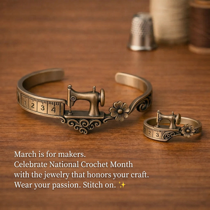 Sewing Machine Bracelet & Ring Set🧵