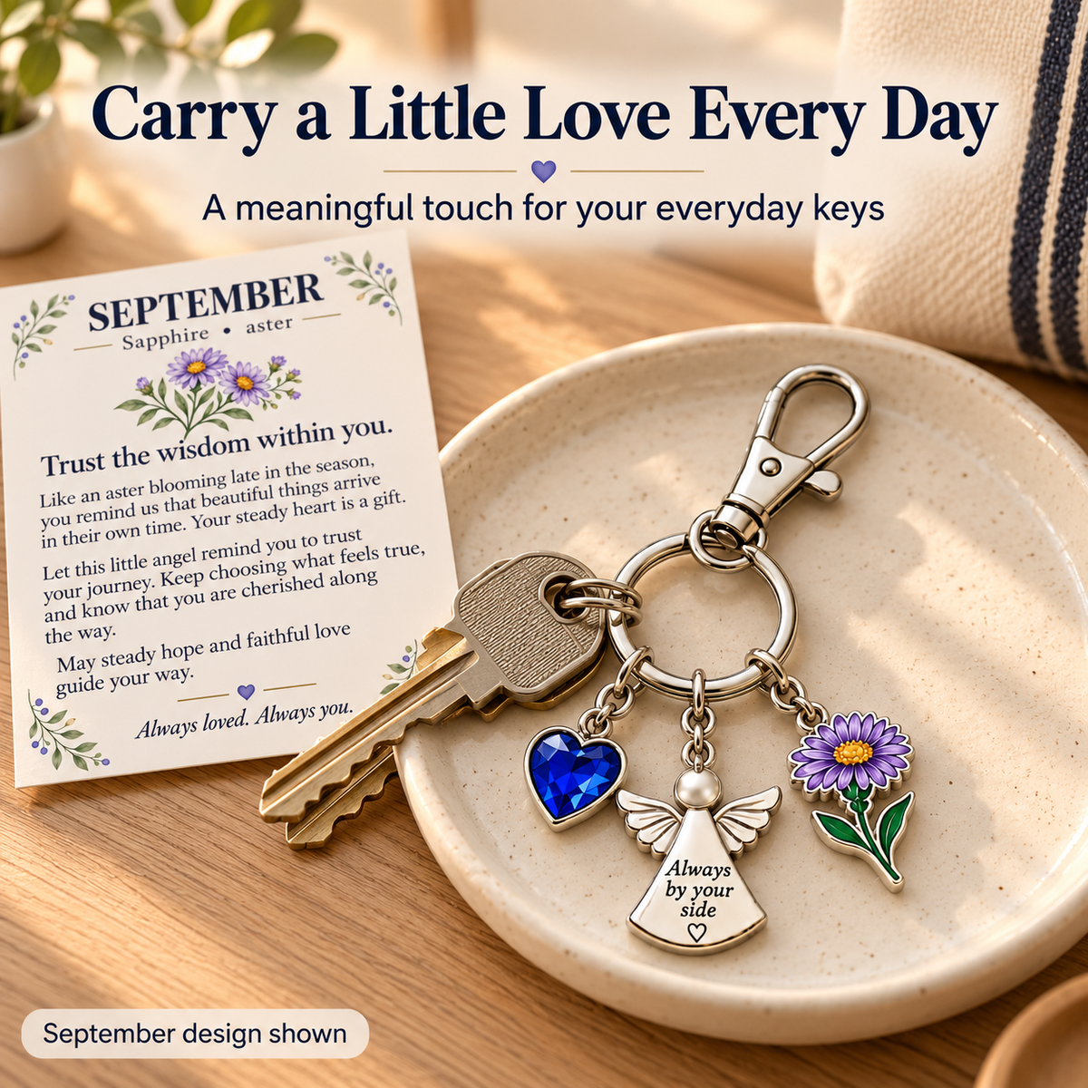 ⏳ Last Day 50% OFF —👼 Always By Your Side: Birth Month Angel & Flower Keychain + Keepsake Card 🌸