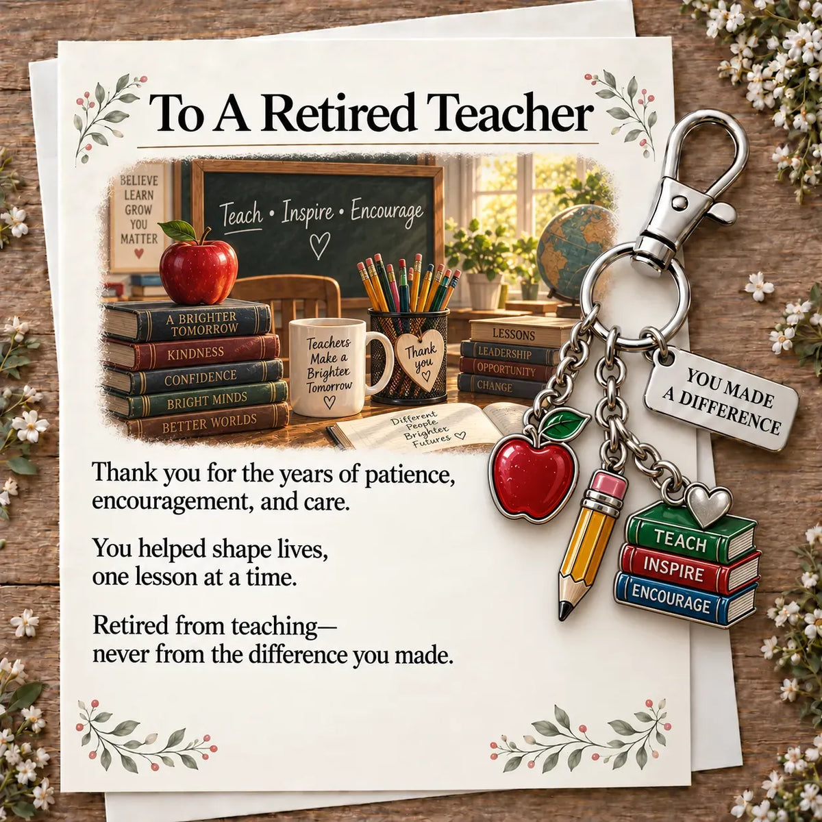 ✨ The "You Make a Difference" Retirement Appreciation Gift Set – Keychain & Greeting Card ✨
