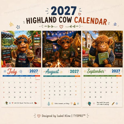 🔥LAST DAY 50% OFF - 🐮2027 Funny Highland Cow Wall Calendar | A4 Hanging Calendar | Designed by Isabel Kline