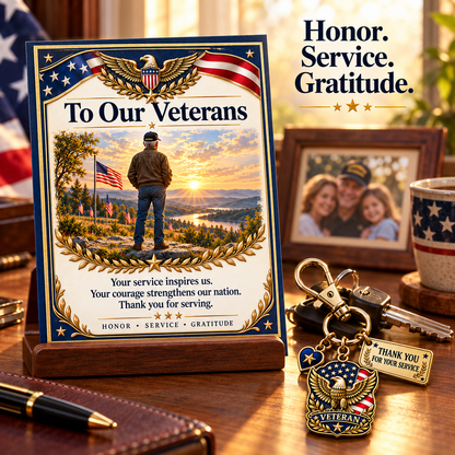 "Thank You For Your Service" Patriotic Veteran Keychain with Appreciation Card