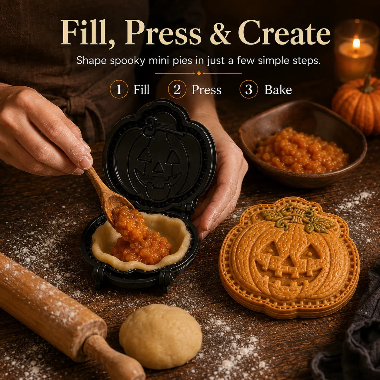 🎃 Halloween Mini Pie Mold Collection | Reusable Embossed Molds for Shaping Detailed Pumpkin, Ghost, Reindeer, Tree & Holiday Pies 🥧✨